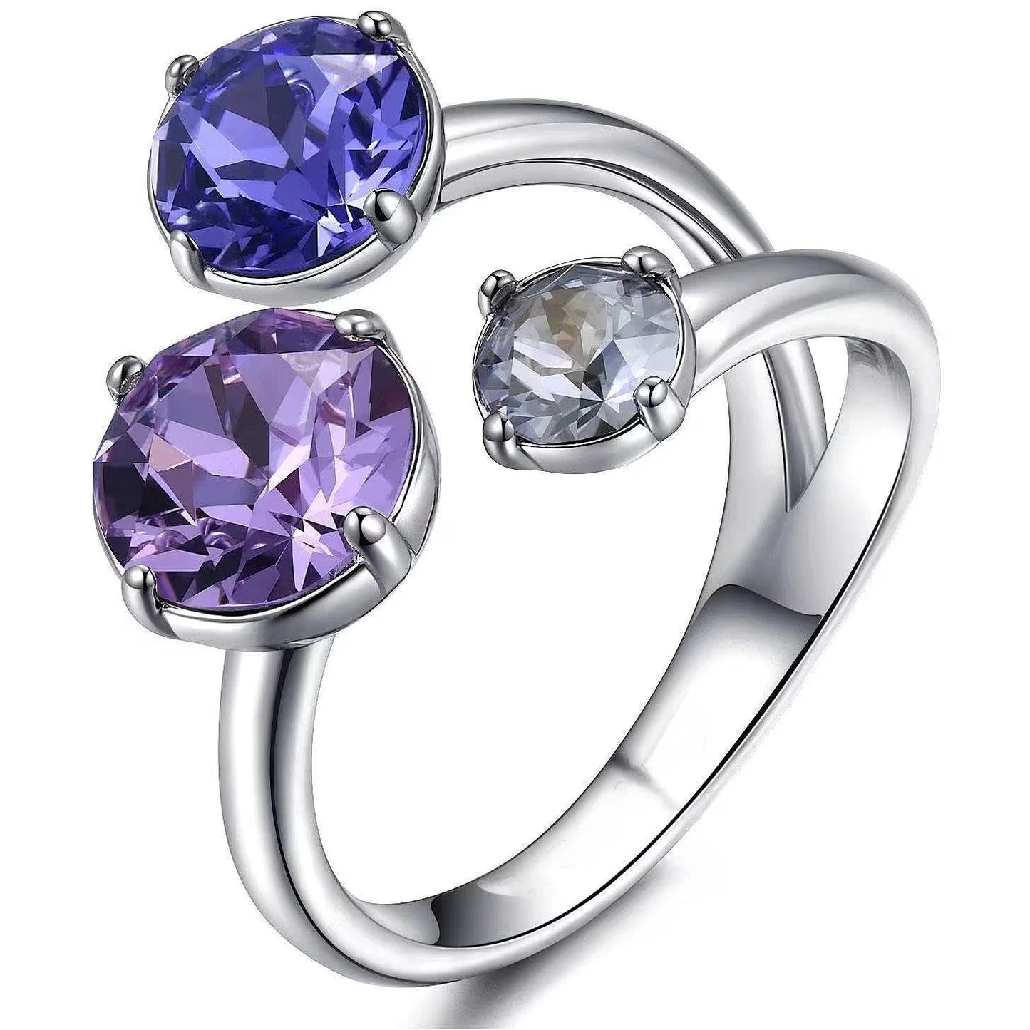Silver 3-Stone Open Size Ring embellished with Swarovski Crystal