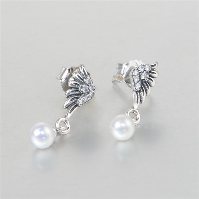 S925 Angel Wings Pearl Drop Earrings