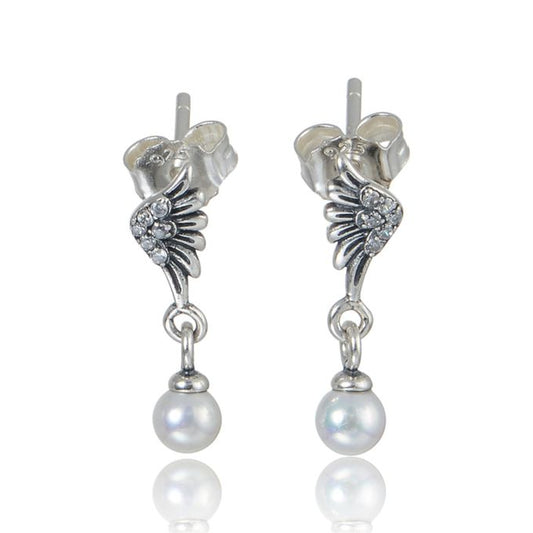 S925 Angel Wings Pearl Drop Earrings