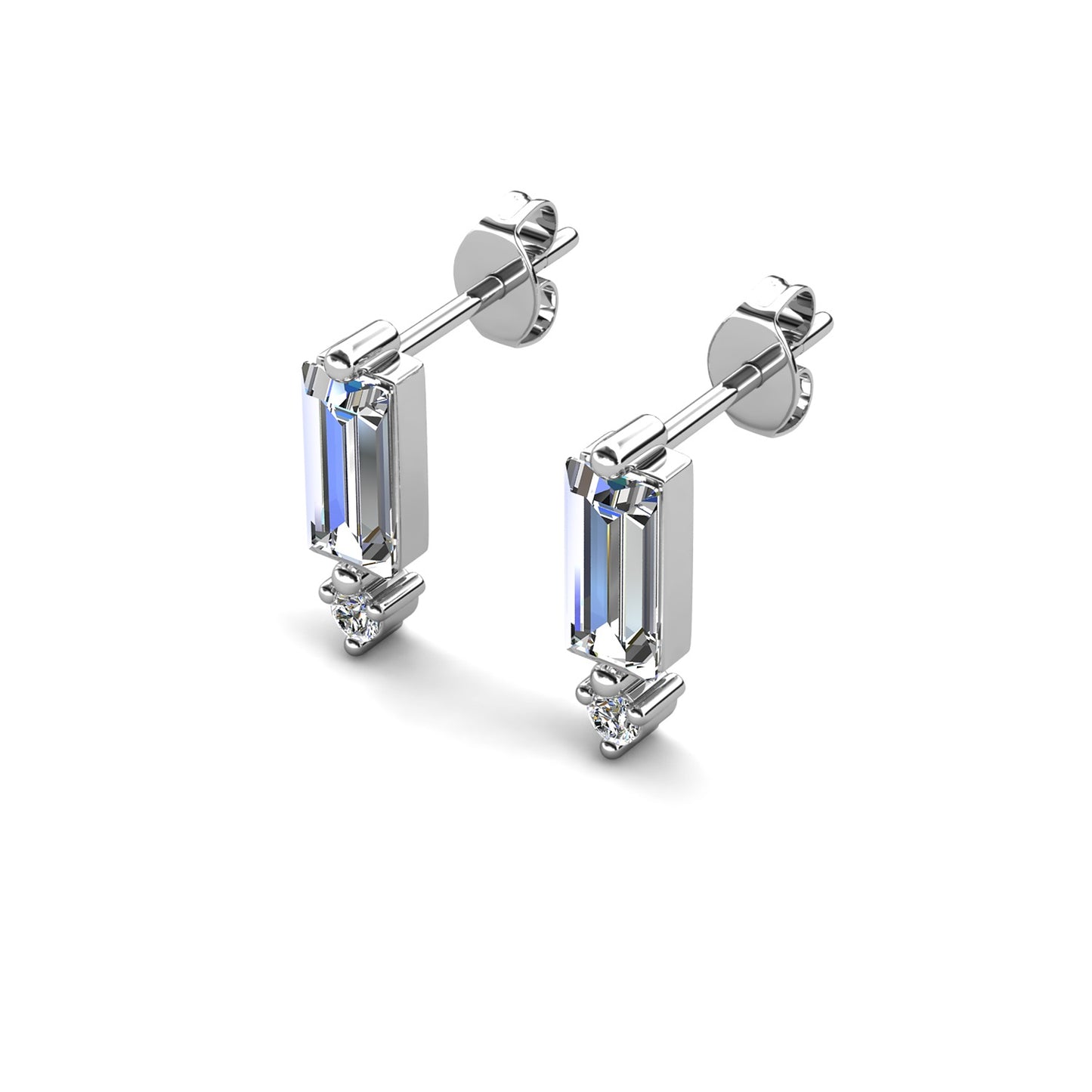 Baguette Drop Earrings – 18K White Gold Plated - Embellished with Swarovski® Crystals
