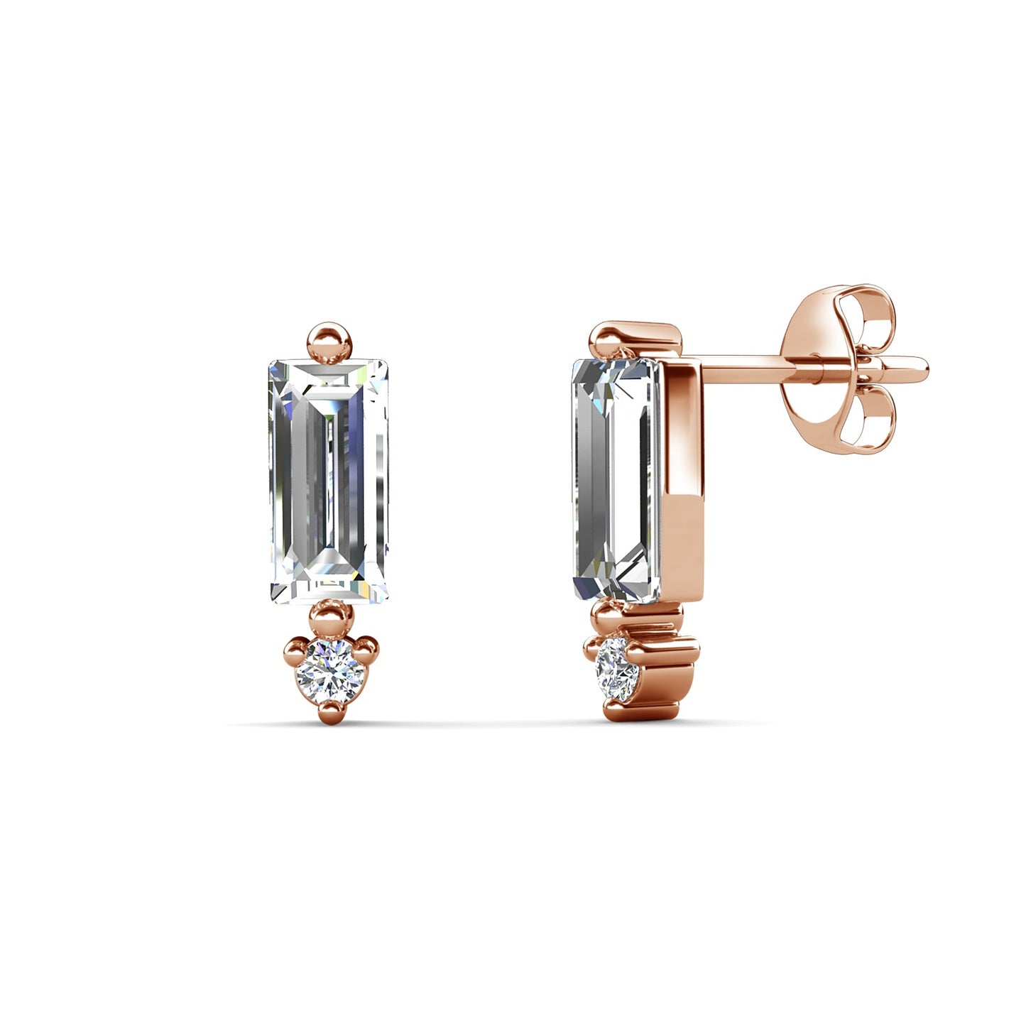 Baguette Drop Earrings – 18K Rose Gold Plated - Embellished with Swarovski® Crystals