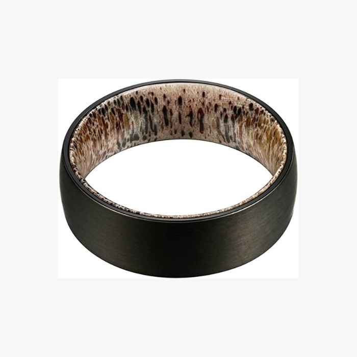 Black Tungsten Carbide Ring with Antler Inner Lining – 8MM Men’s Wedding Band, Comfort Fit, Scratch-Resistant