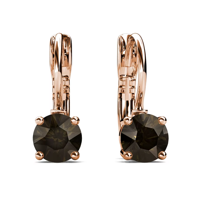 Elegant Smoky Quartz Rose Gold Plated Earrings– Embellished with Swarovski® Crystals