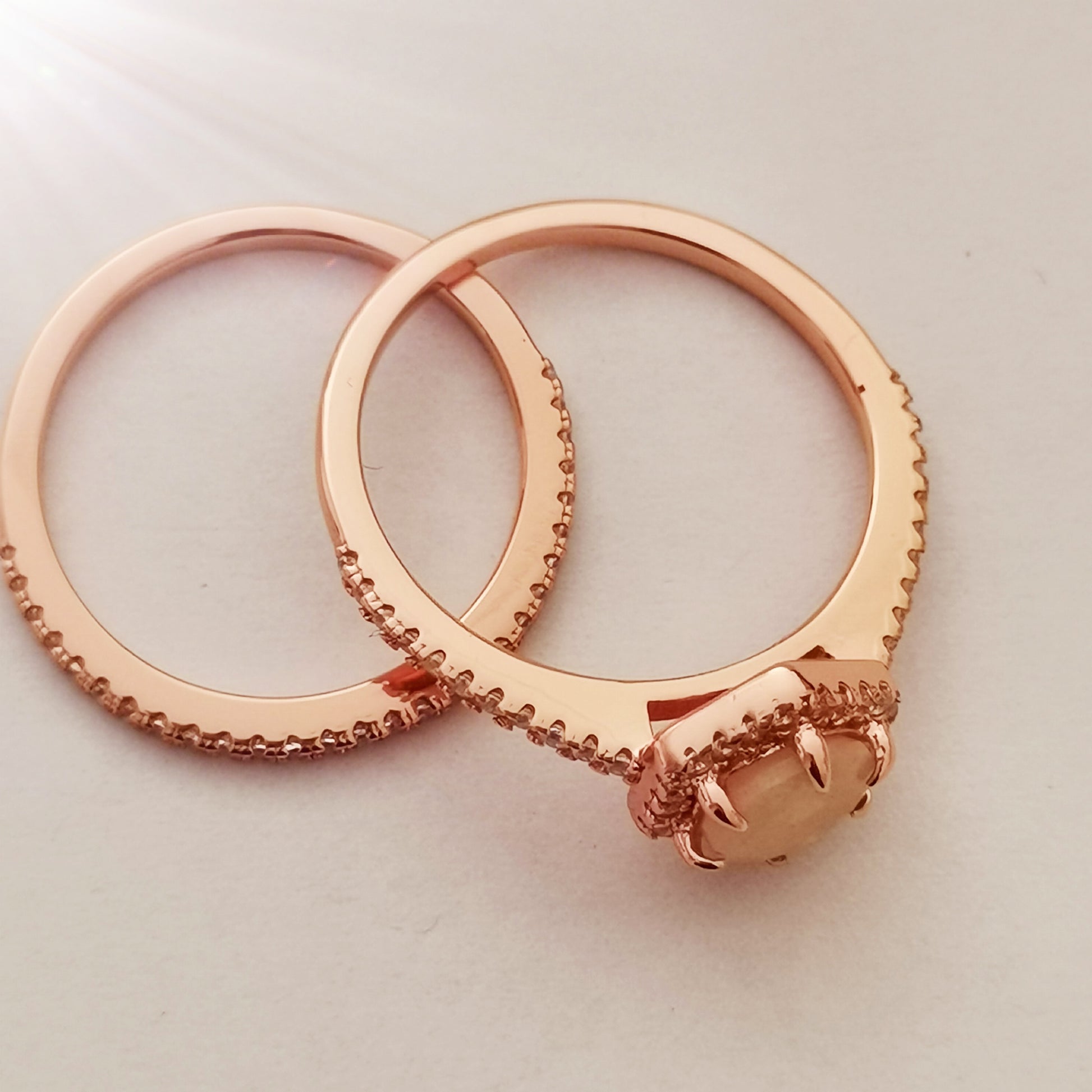 Hexagon Natural Opal Engagement Ring Set