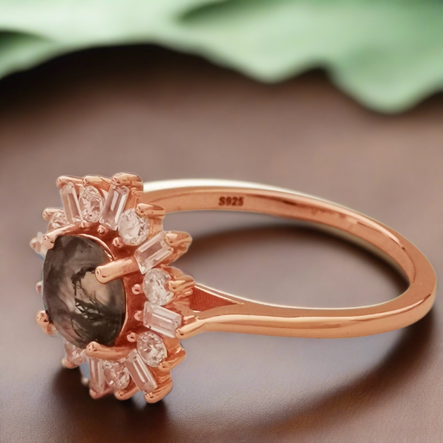 Halo Marquise Moss Agate Engagement Ring