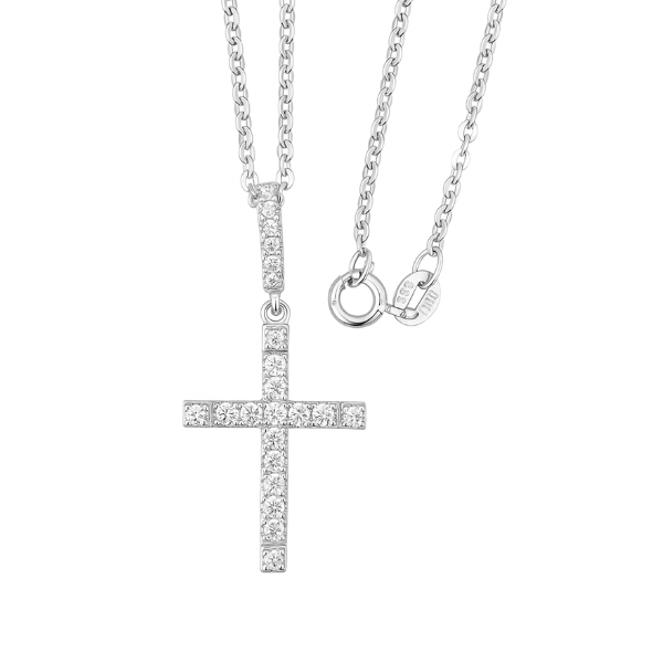 Paved Cross Necklace in Sterling Silver with Swarovski Crystals