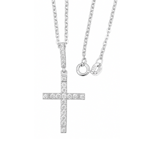 Paved Cross Necklace in Sterling Silver with Swarovski Crystals
