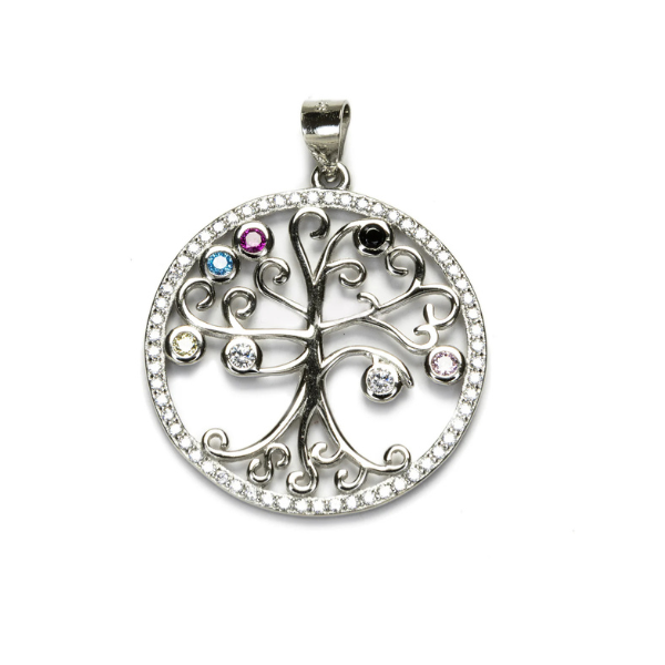 S925 Tree of Life with Coloured Crystals Necklace