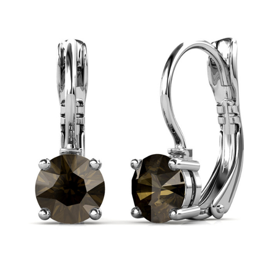 Elegant Smoky Quartz Drop Earrings embellished with Swarovski crystals
