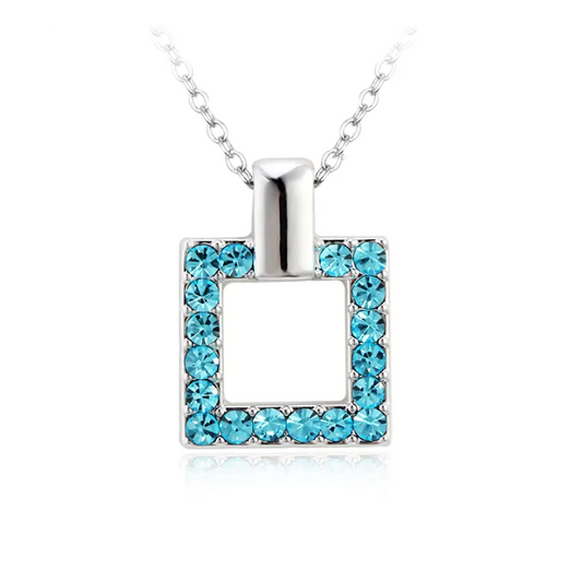 Light Blue Square Necklace embellished with Swarovski Crystal