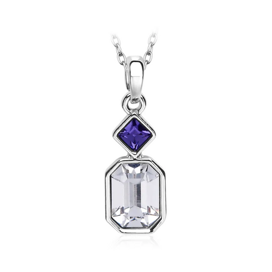 Octagonal Two Stone Necklace 18K White Gold with Swarovski Crystals