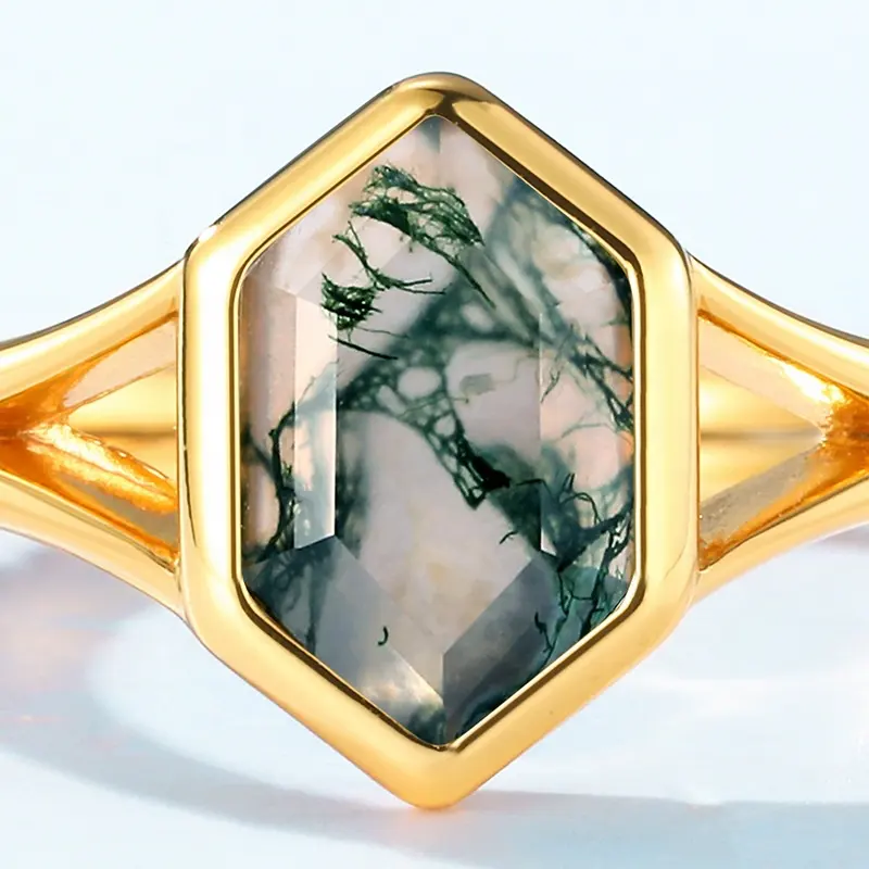 🆕Vermeil Hexagon Moss Agate - Gold
