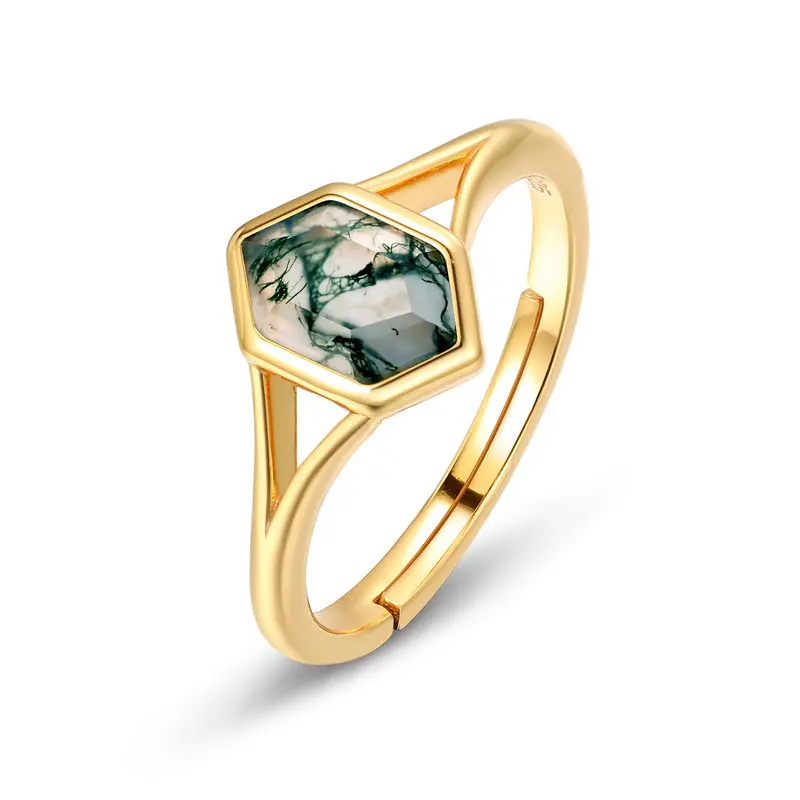 🆕Vermeil Hexagon Moss Agate - Gold