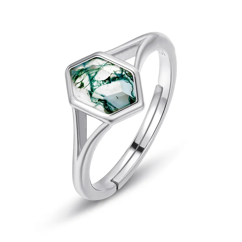 🆕Vermeil Hexagon Moss Agate -Silver