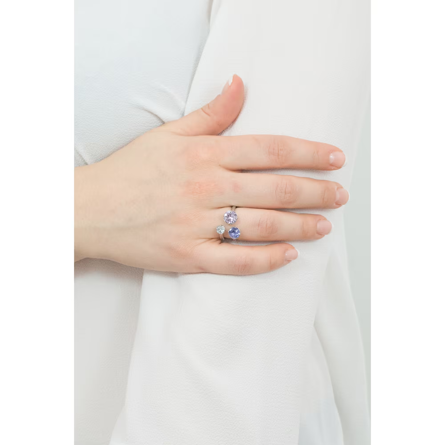 Silver 3-Stone Open Size Ring embellished with Swarovski Crystal