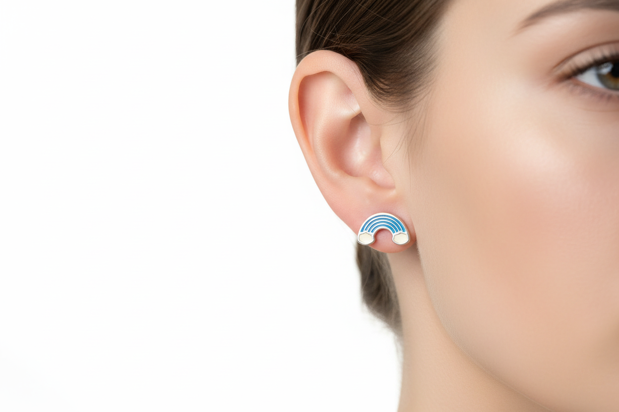 Cloud and Rainbow Earrings - Model Shot 1