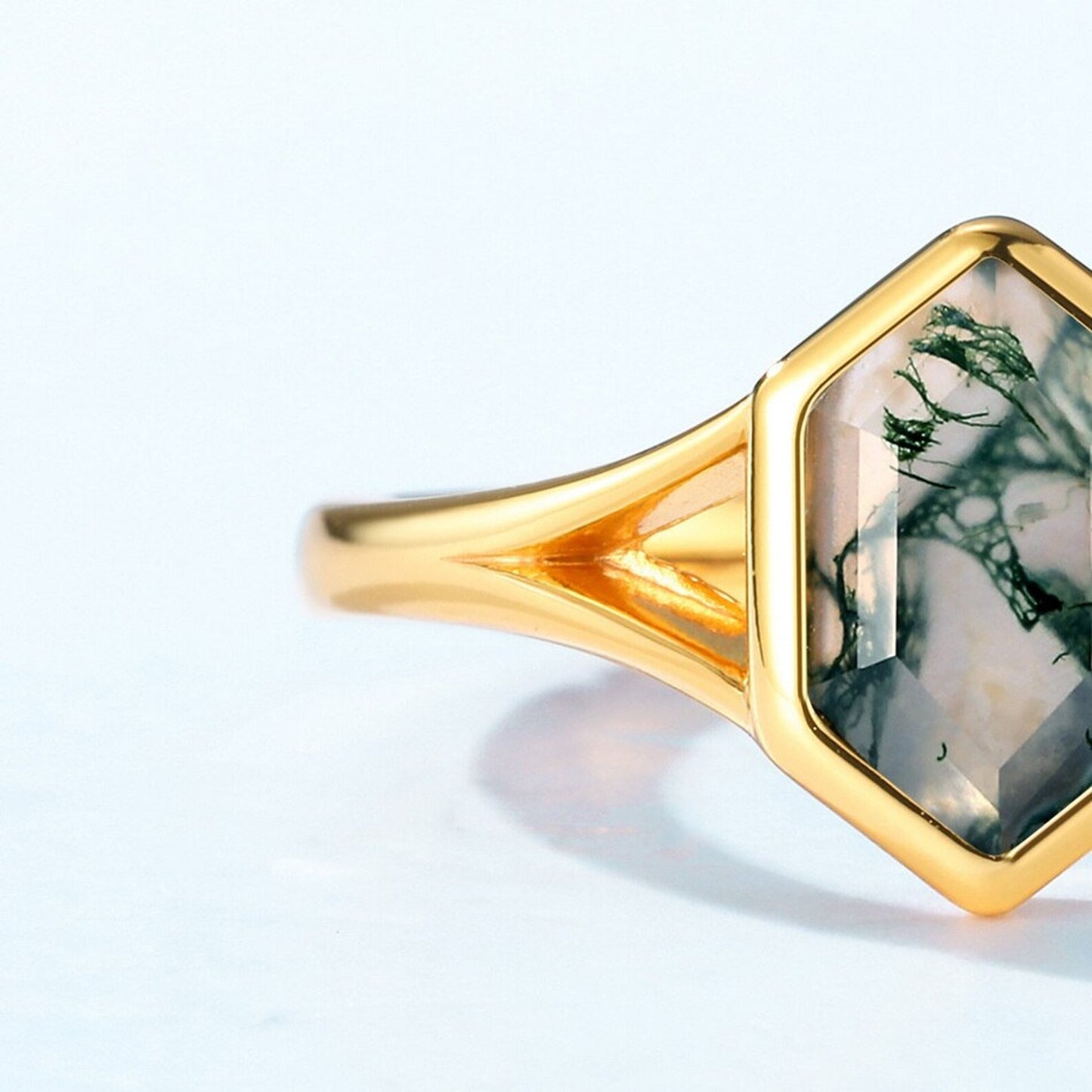 🆕Vermeil Hexagon Moss Agate -Silver