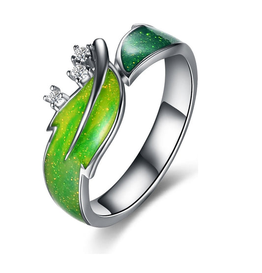 S925 Sterling Silver Leaf Ring Enamel Painted
