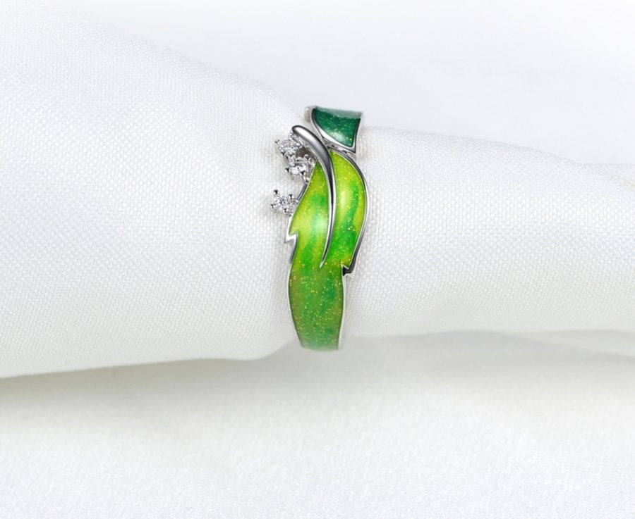 S925 Sterling Silver Leaf Ring Enamel Painted