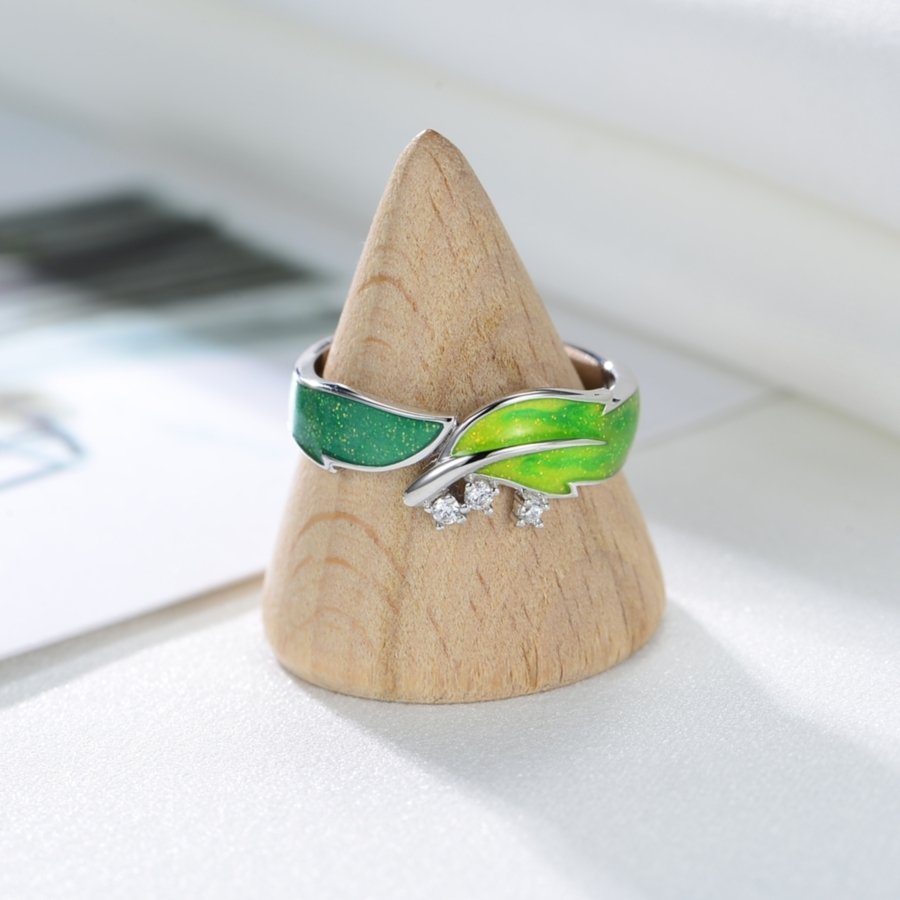 S925 Sterling Silver Leaf Ring Enamel Painted