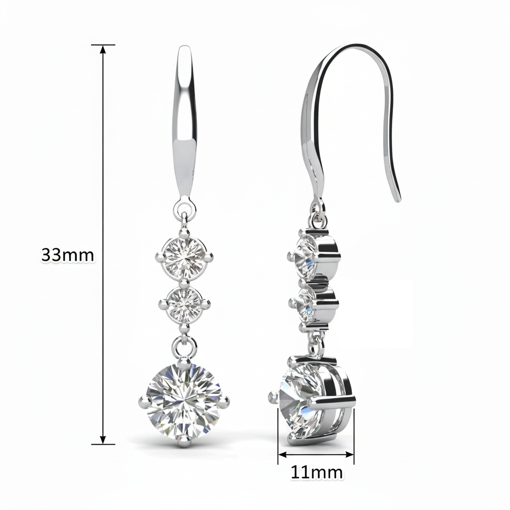Tri Dangling Hook Crystal Drop Earrings with Crystals from Swarovski