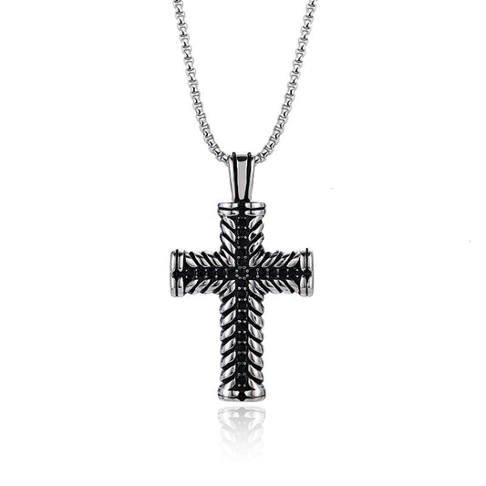 Black Stone Cross in Stainless Steel