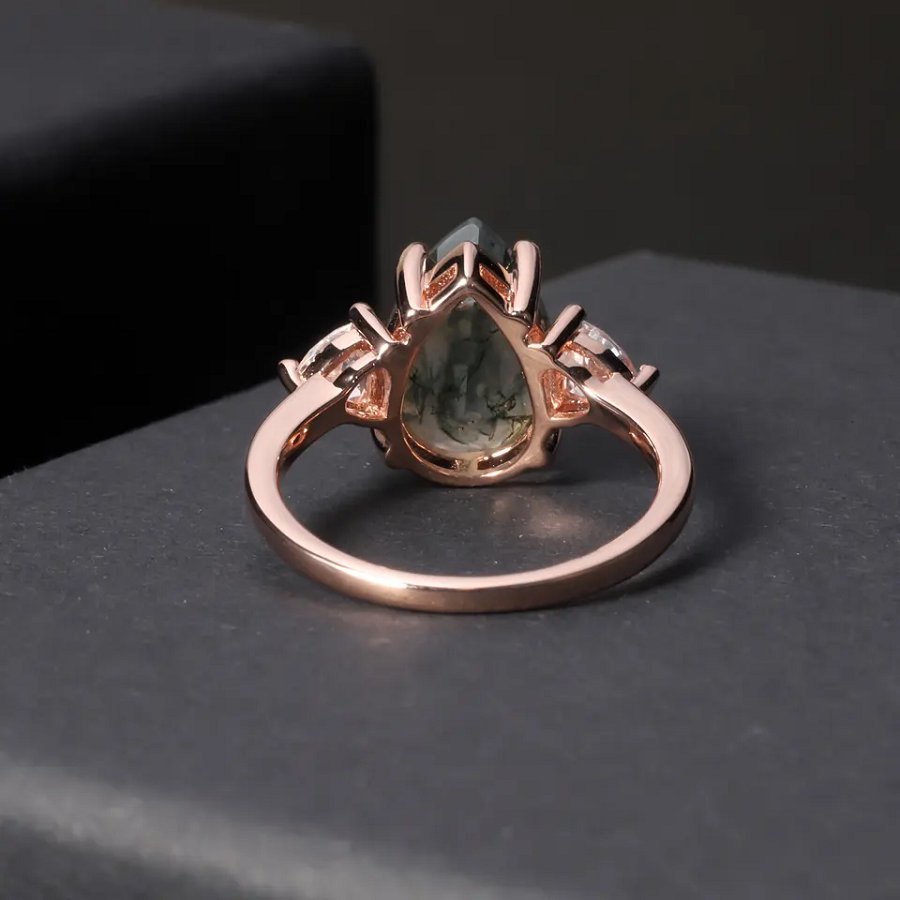 Moss Agate Pear Shaped with Stone Ring