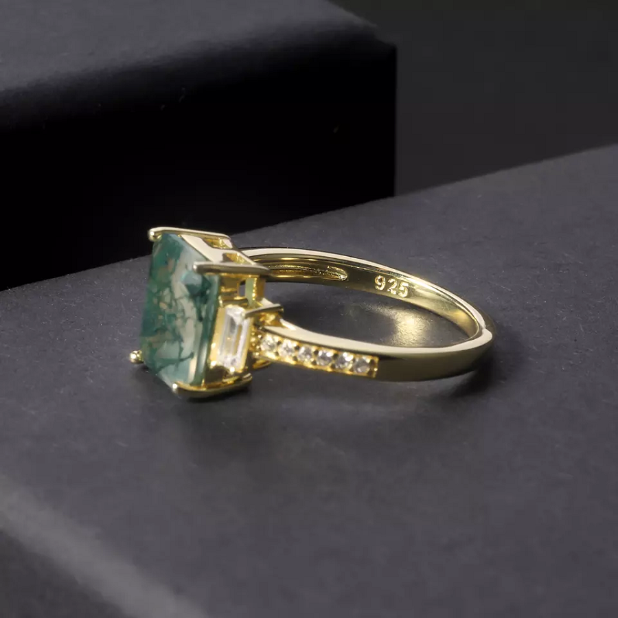 Moss Agate Emerald Cut Ring