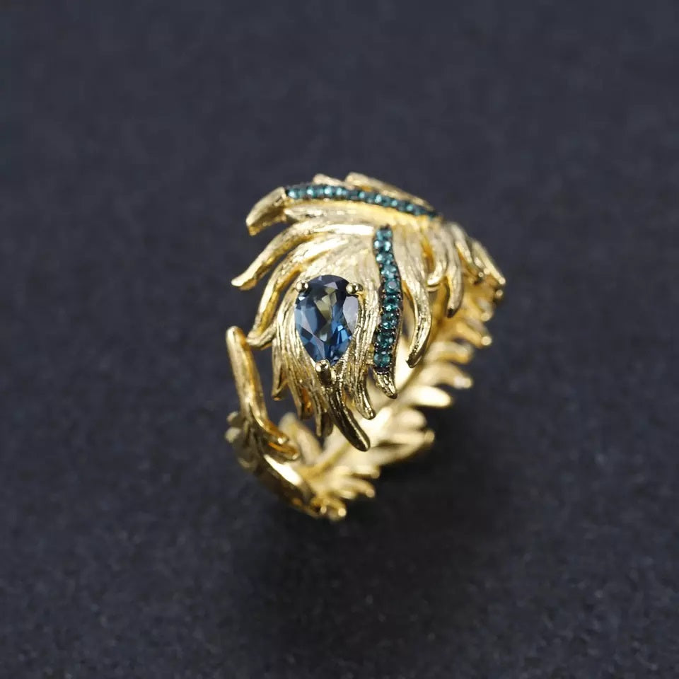 Feather Natural Blue Topaz Ring