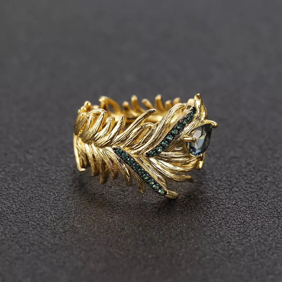 Feather Natural Blue Topaz Ring