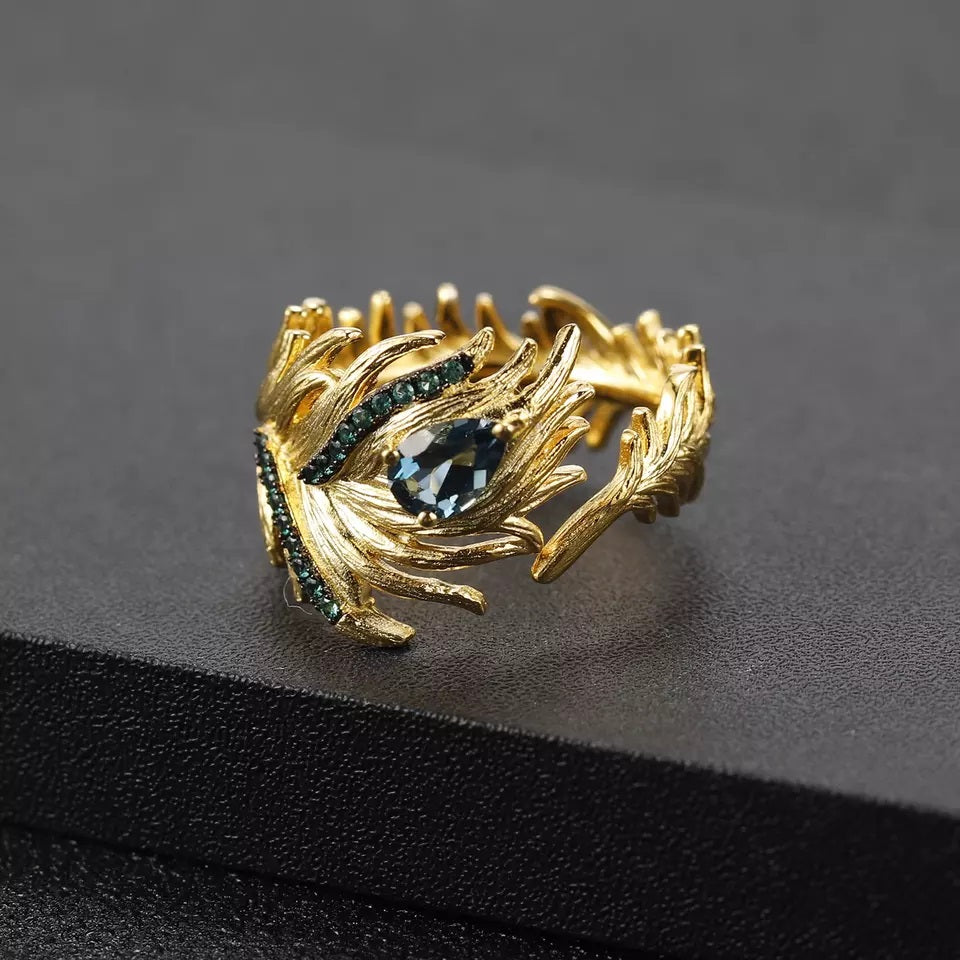 Feather Natural Blue Topaz Ring