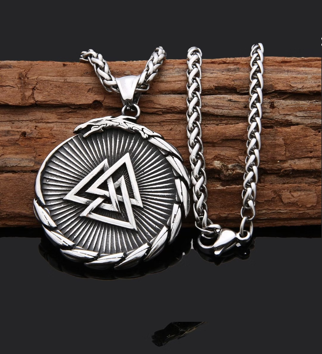 Nordic Valknut Vegvisir Necklace - Silver