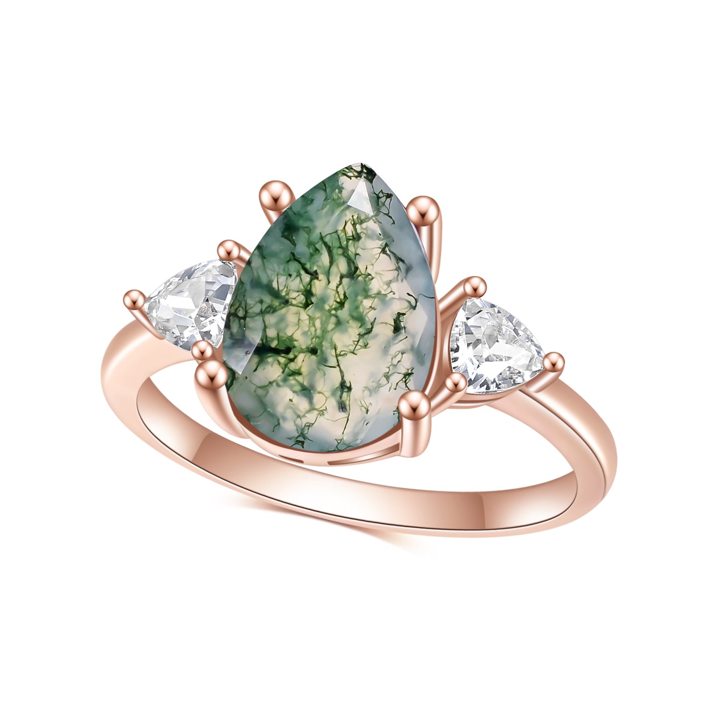 Moss Agate Pear Shaped with Stone Ring