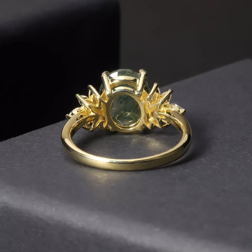 Moss Agate Oval Halo Ring