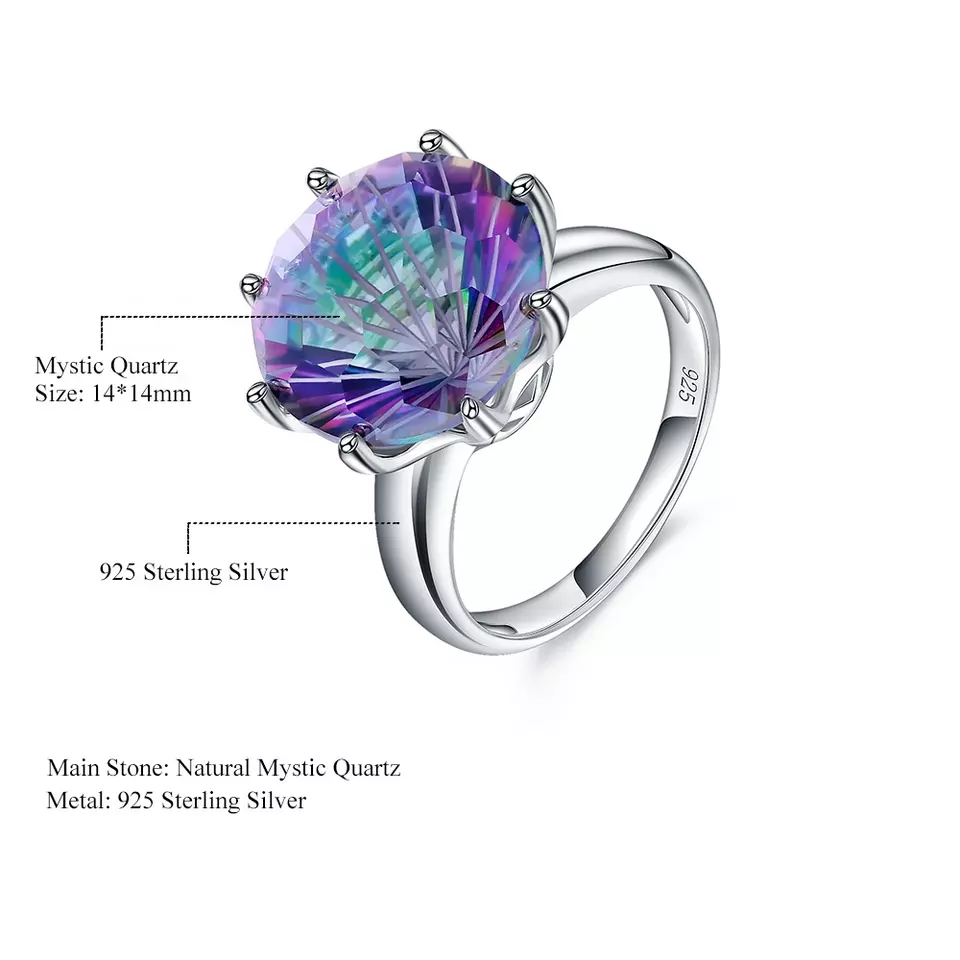 Rainbow Mystic Quartz Rings 8 Claw Settings