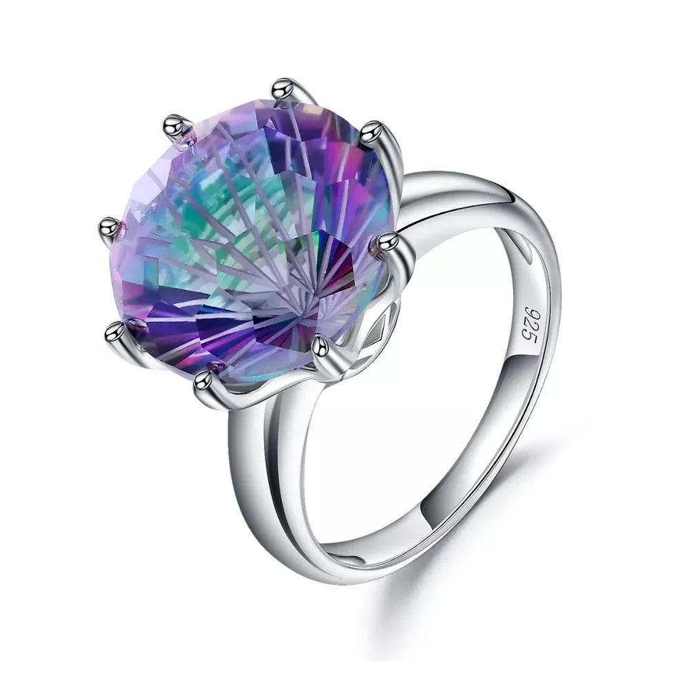 Rainbow Mystic Quartz Rings 8 Claw Settings