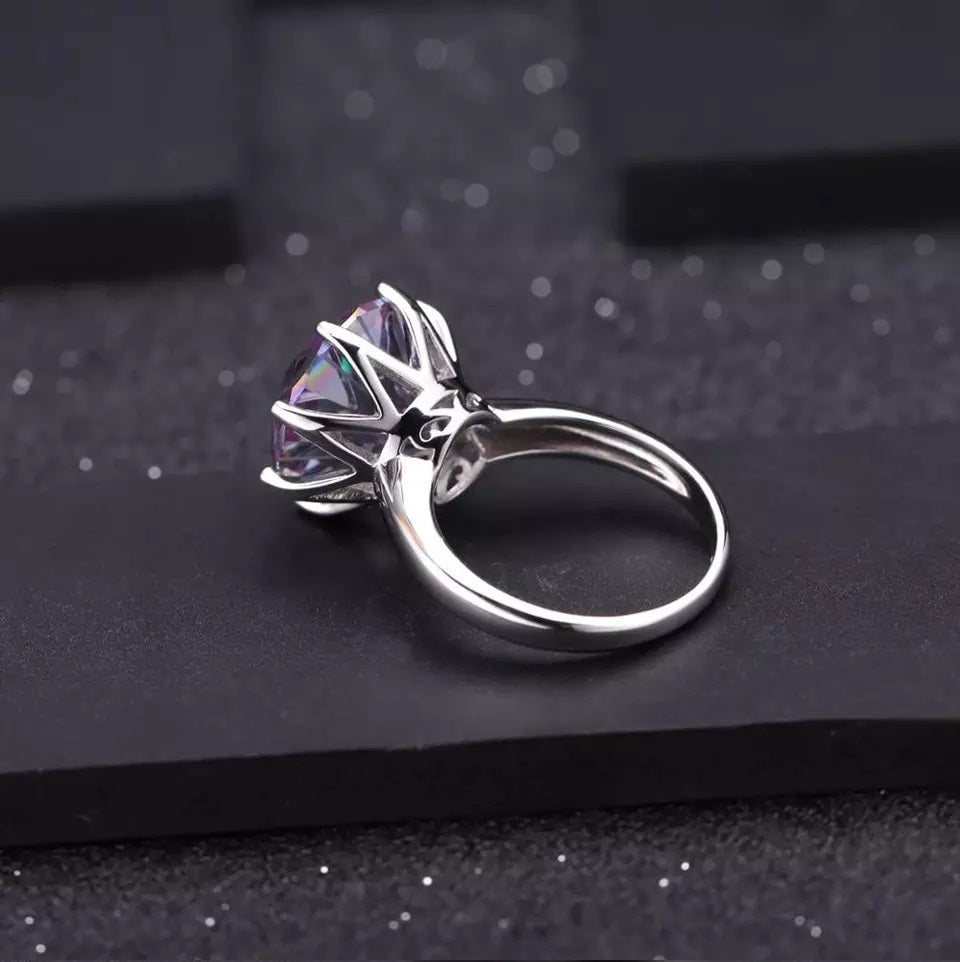 Rainbow Mystic Quartz Rings 8 Claw Settings