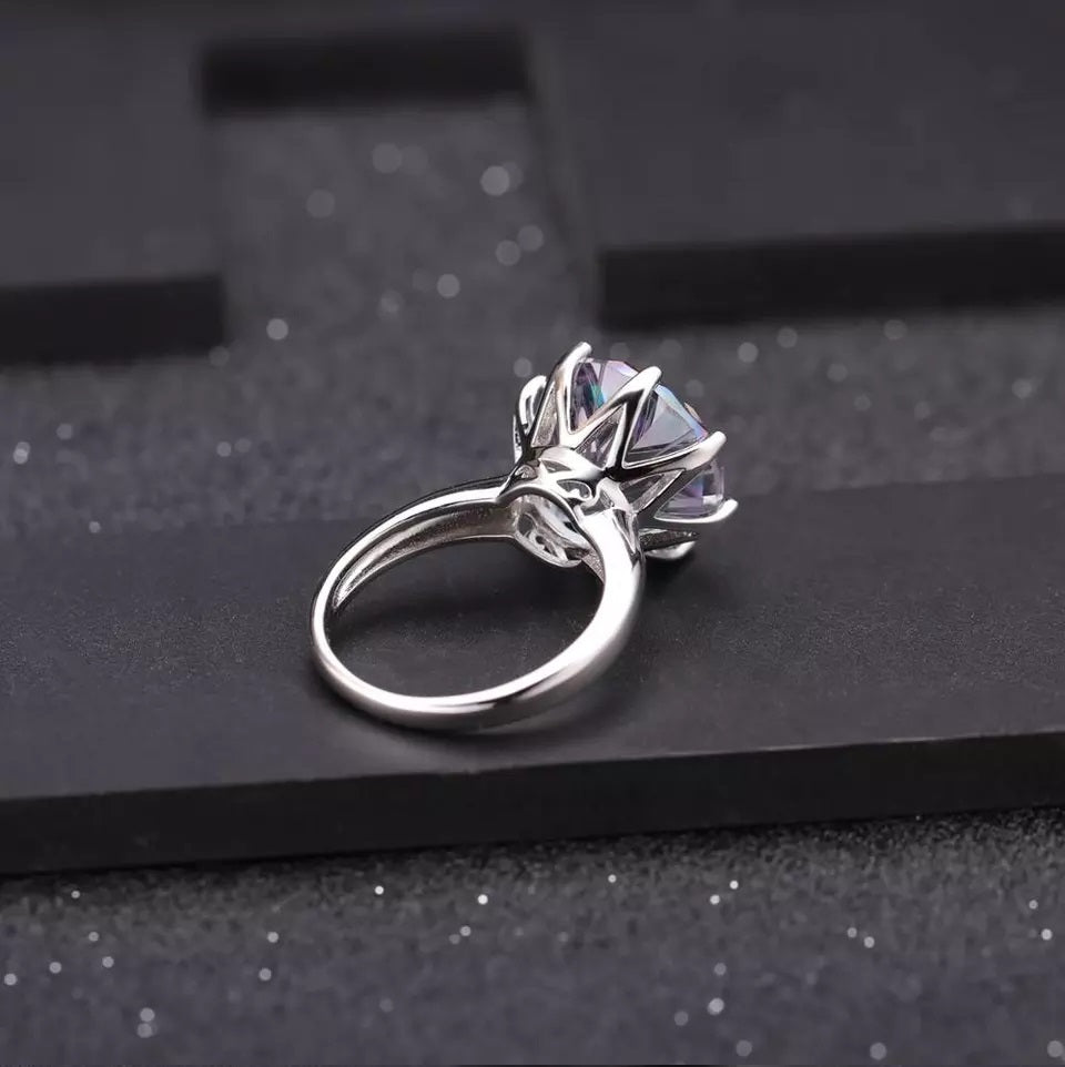 Rainbow Mystic Quartz Rings 8 Claw Settings