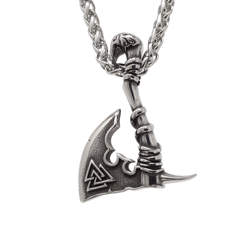 Valknut Viking Axe Necklace- Silver