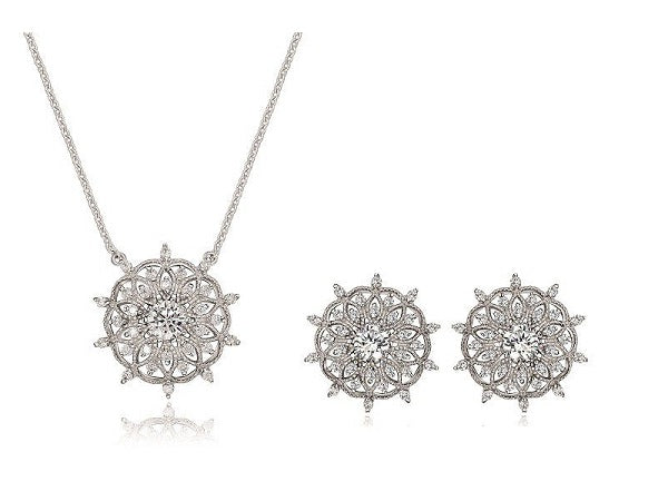 Dhia Mandala Earrings & Necklace Set Embellished with Swarovski Zirconia
