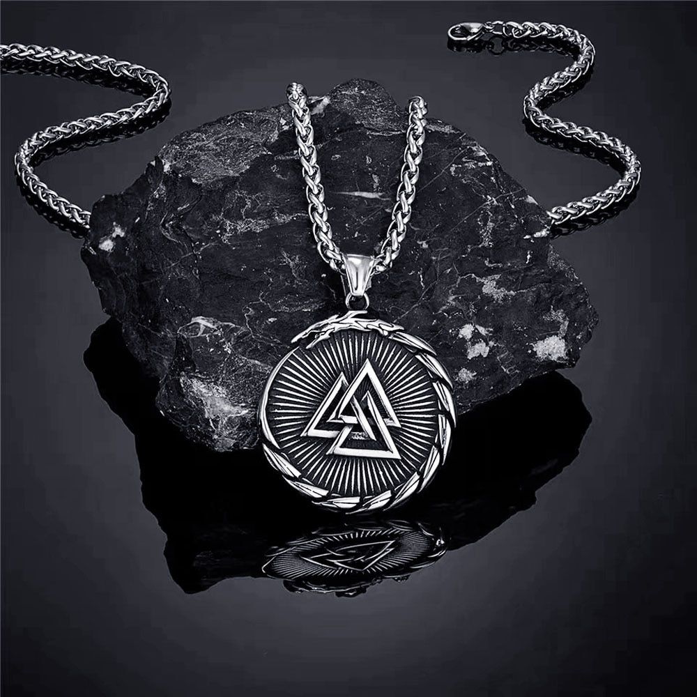 Nordic Valknut Vegvisir Necklace - Silver