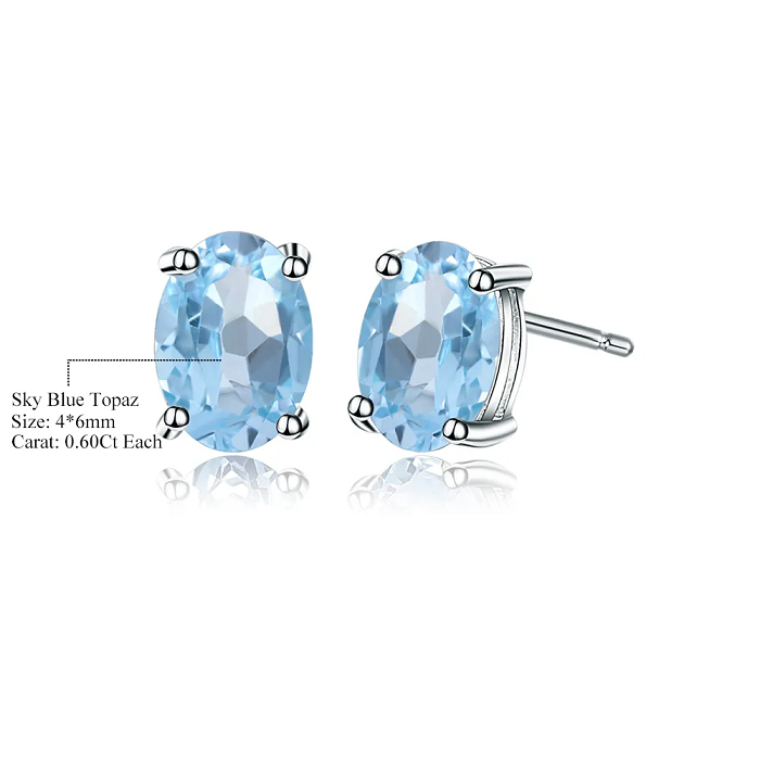 1,2ct Natural Sky Blue Topaz Oval Shape Stud Earrings
