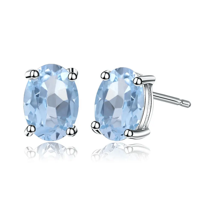 1,2ct Natural Sky Blue Topaz Oval Shape Stud Earrings