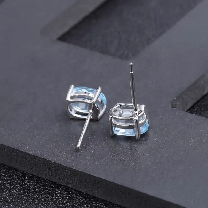 1,2ct Natural Sky Blue Topaz Oval Shape Stud Earrings