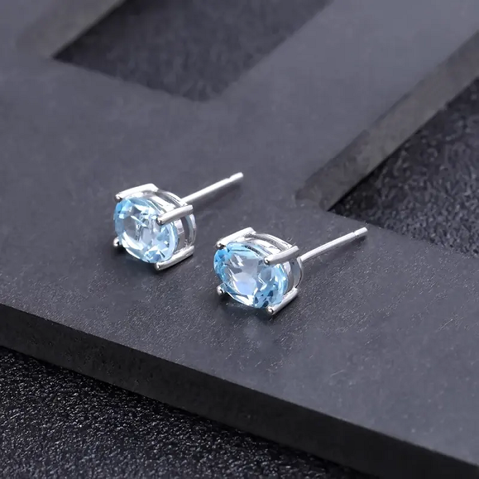 1,2ct Natural Sky Blue Topaz Oval Shape Stud Earrings