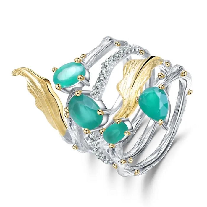 Green Agate Spiral Ring