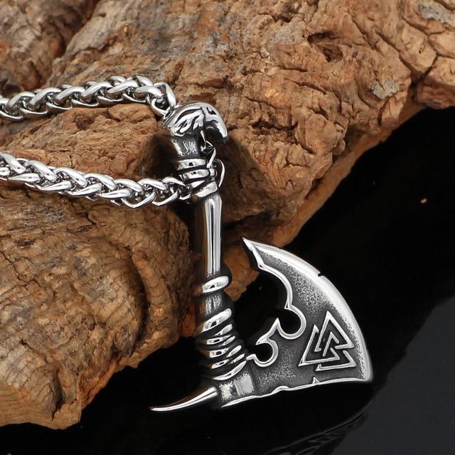 Valknut Viking Axe Necklace- Silver