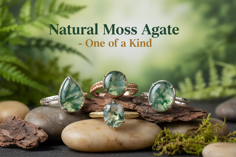Moss agate ring South Africa — unique natural green gemstone jewellery — Dhia