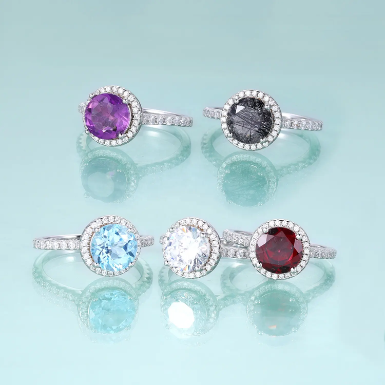 Gemstone Stackable Halo Rings