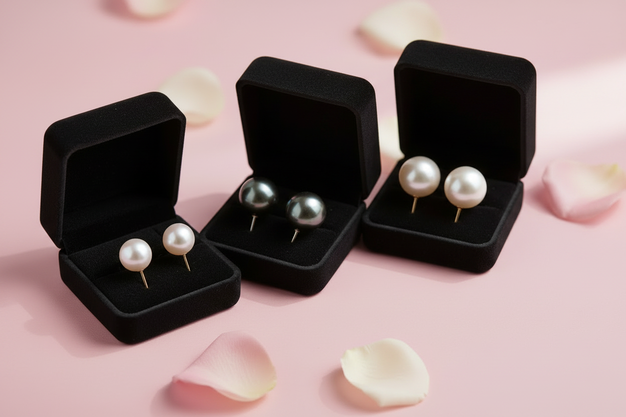 3 Pearl Collections - Black Velvet Boxes